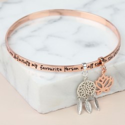 Rose Gold 'My Favourite Person... ' Meaningful Words Charm Bangle